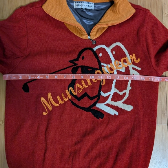 Vintage 90s Munsingwear Penguin Golf Sweater Men’s Red Mustard Made In Japan - Picture 5 of 12